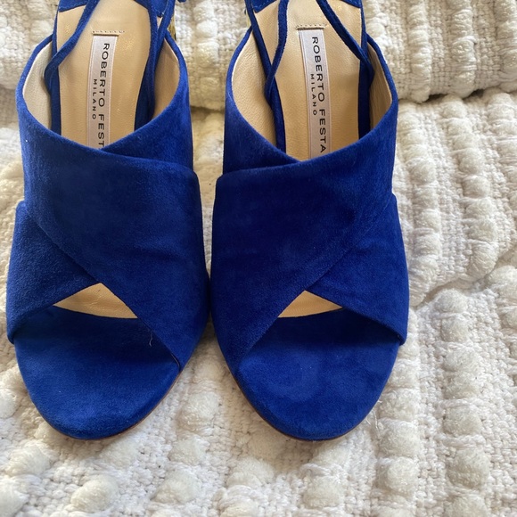 Roberto Festa Blue Suede Gold Heels / Sandals - Picture 6 of 13